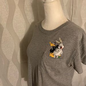 Cropped raw edge looney tunes shirt